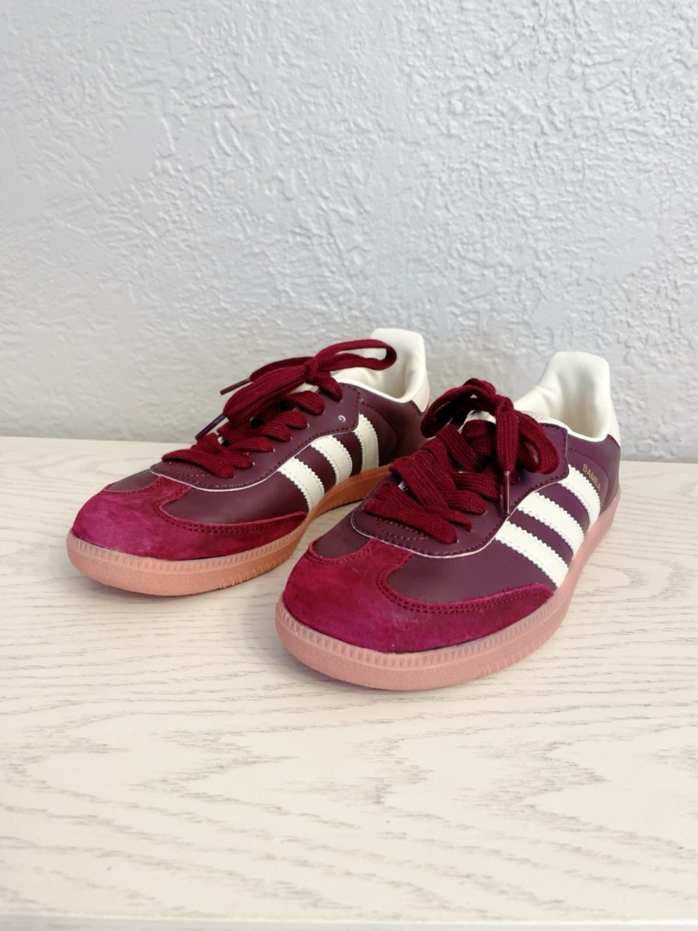 NEW Adidas original Samba Burgundy White maroon Gum Low-Top Sneakers womens 7 - Picture 4 of 10